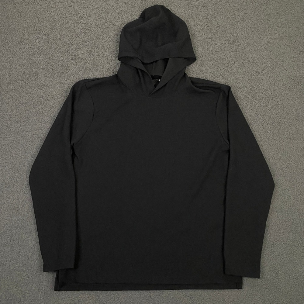 LEG3ND Hoodie Men Large Black Textured Waffle Knit Lightweight Pullover